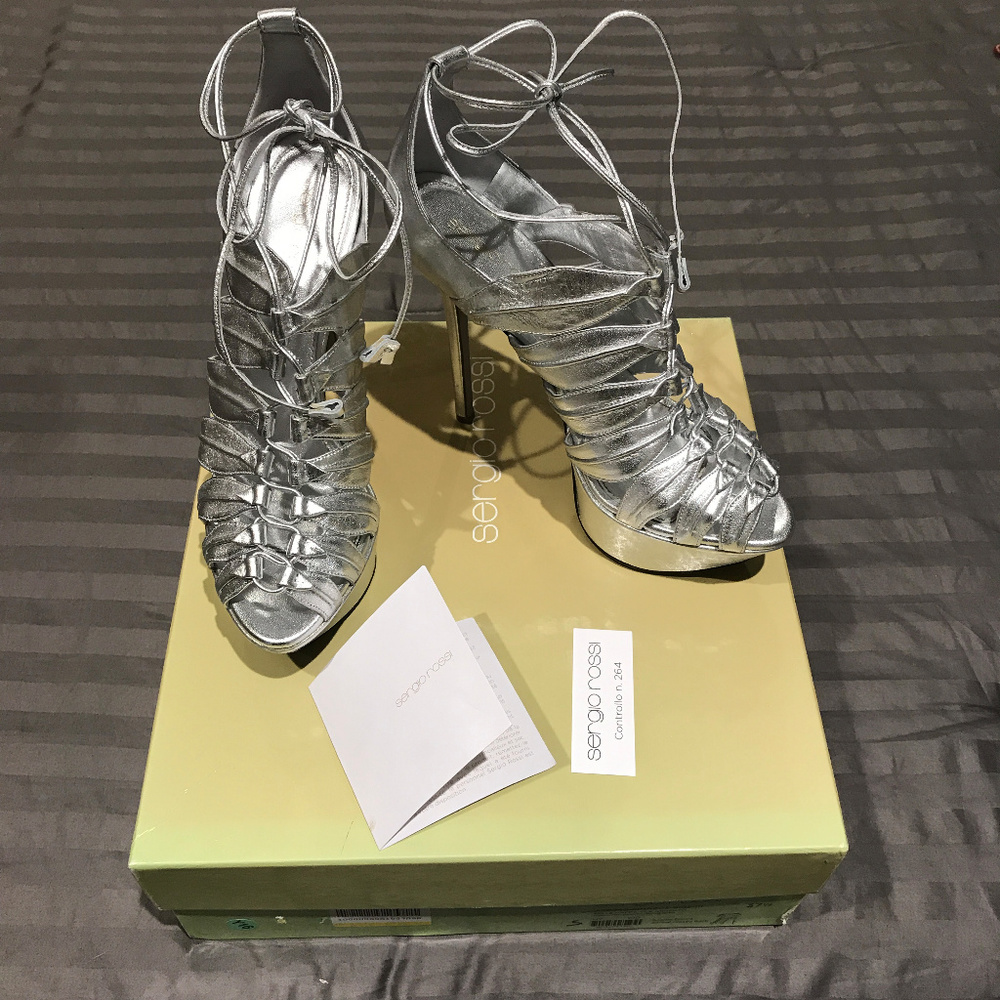 Sergio Rossi Silver Platform Pumps Sandals - Picture 3 of 8